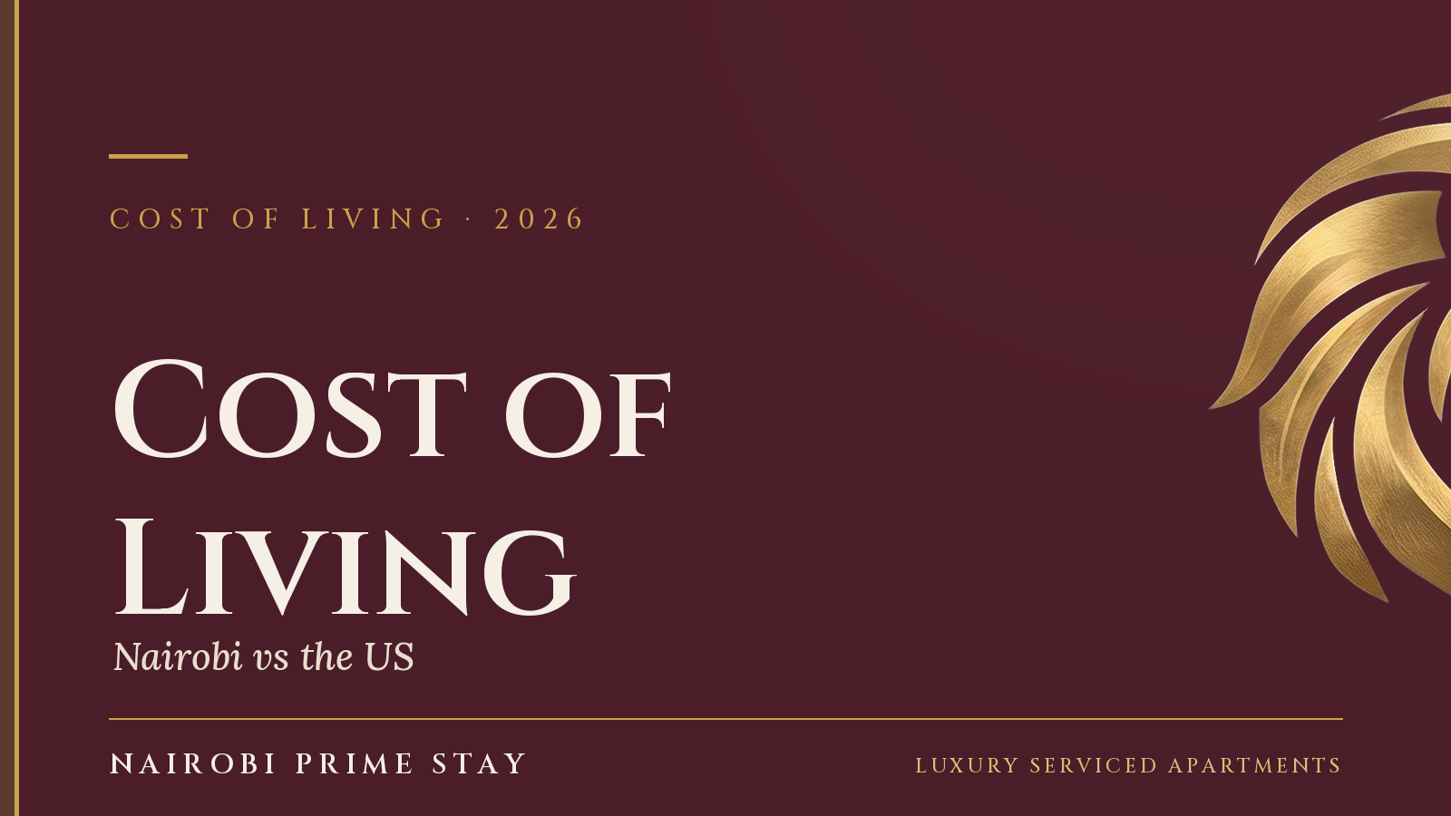 Cover graphic: “Nairobi vs the US — Cost of Living” — a Nairobi Prime Stay guide