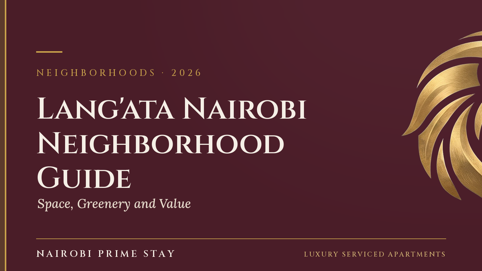 Cover graphic: "Lang'ata Nairobi" — a Nairobi Prime Stay guide