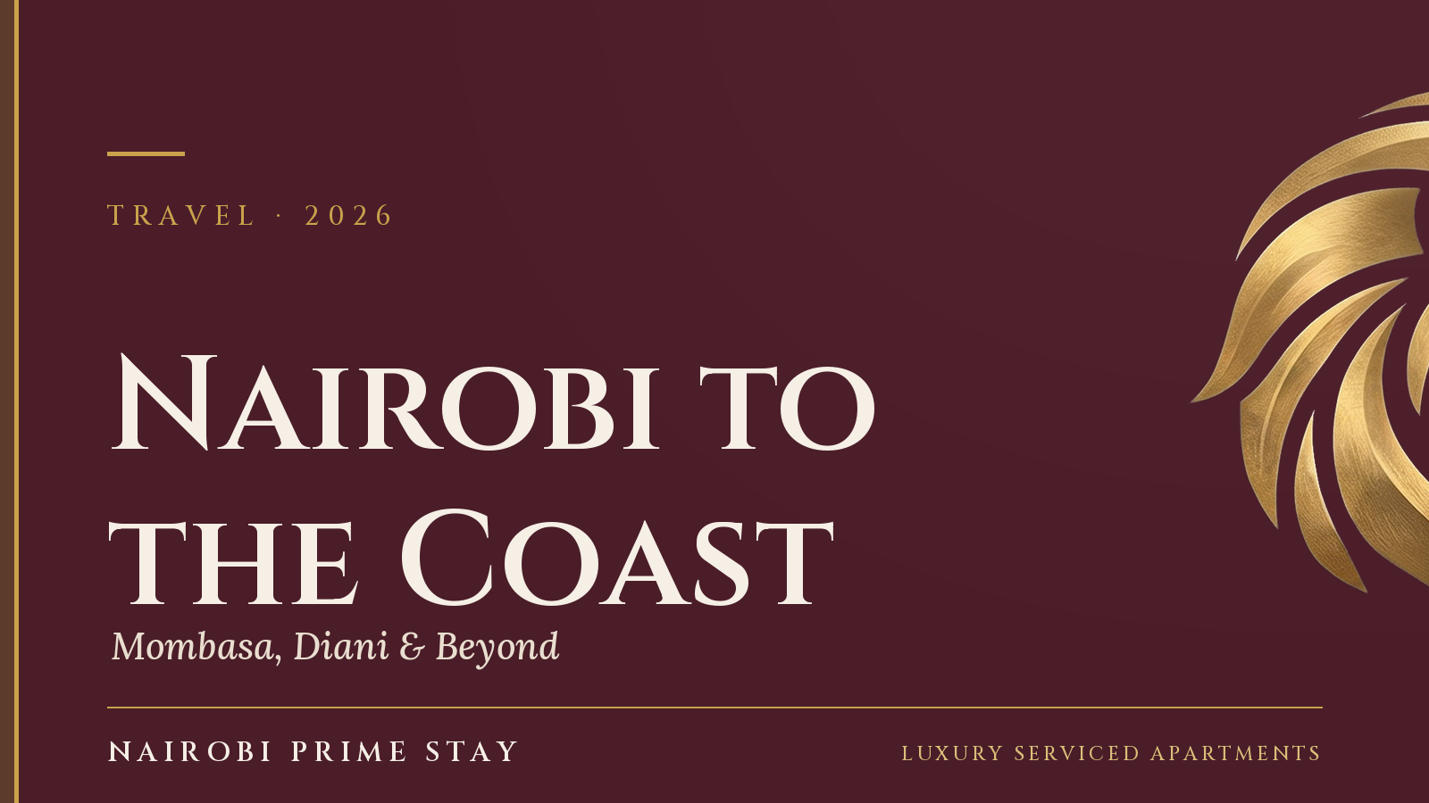 Cover graphic: “Nairobi to the Coast — Mombasa, Diani & Beyond” — a Nairobi Prime Stay guide