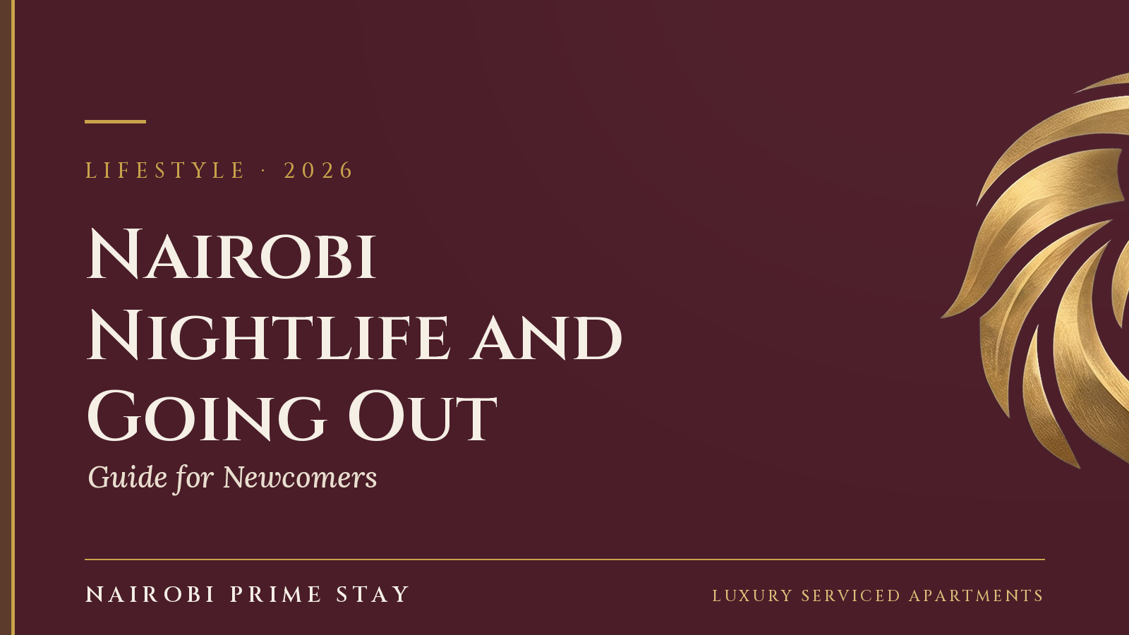 Cover graphic: "Nairobi Nightlife and Going Out" — a Nairobi Prime Stay guide