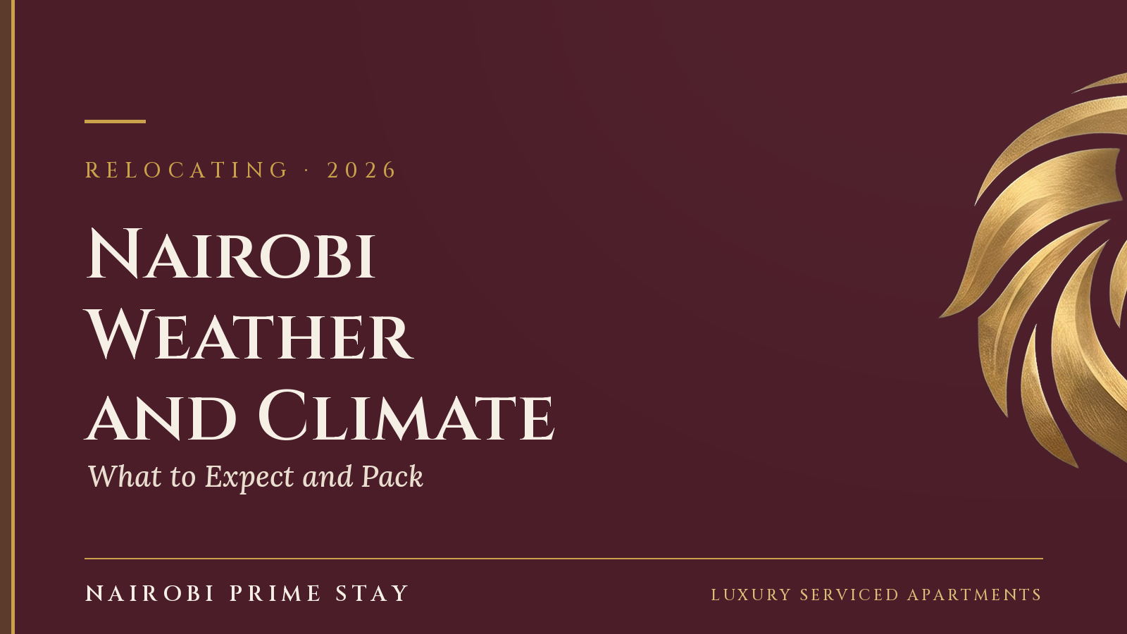 Cover graphic: "Nairobi Weather & Climate" — a Nairobi Prime Stay guide