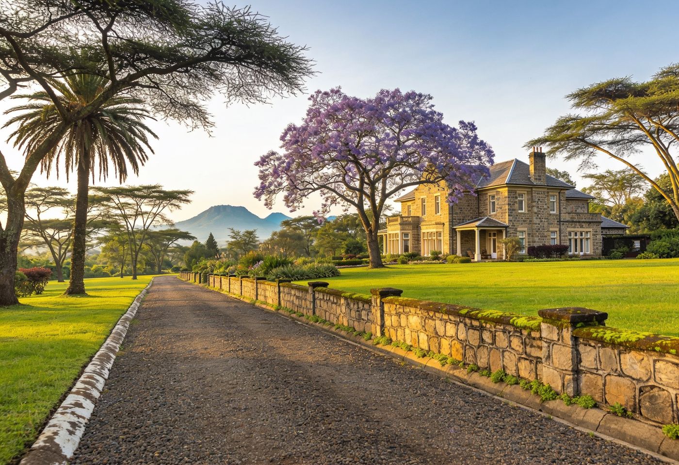 Stone house on a large leafy plot with jacaranda and acacia trees in Karen, Nairobi