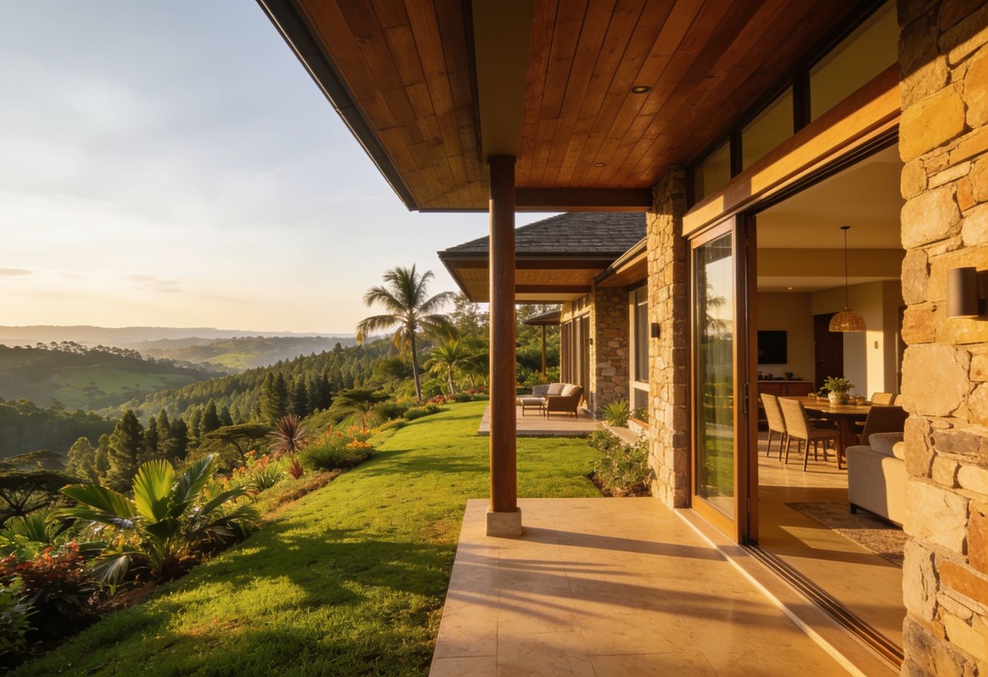 Stone-and-timber family home overlooking a green valley in Kitisuru, Nairobi