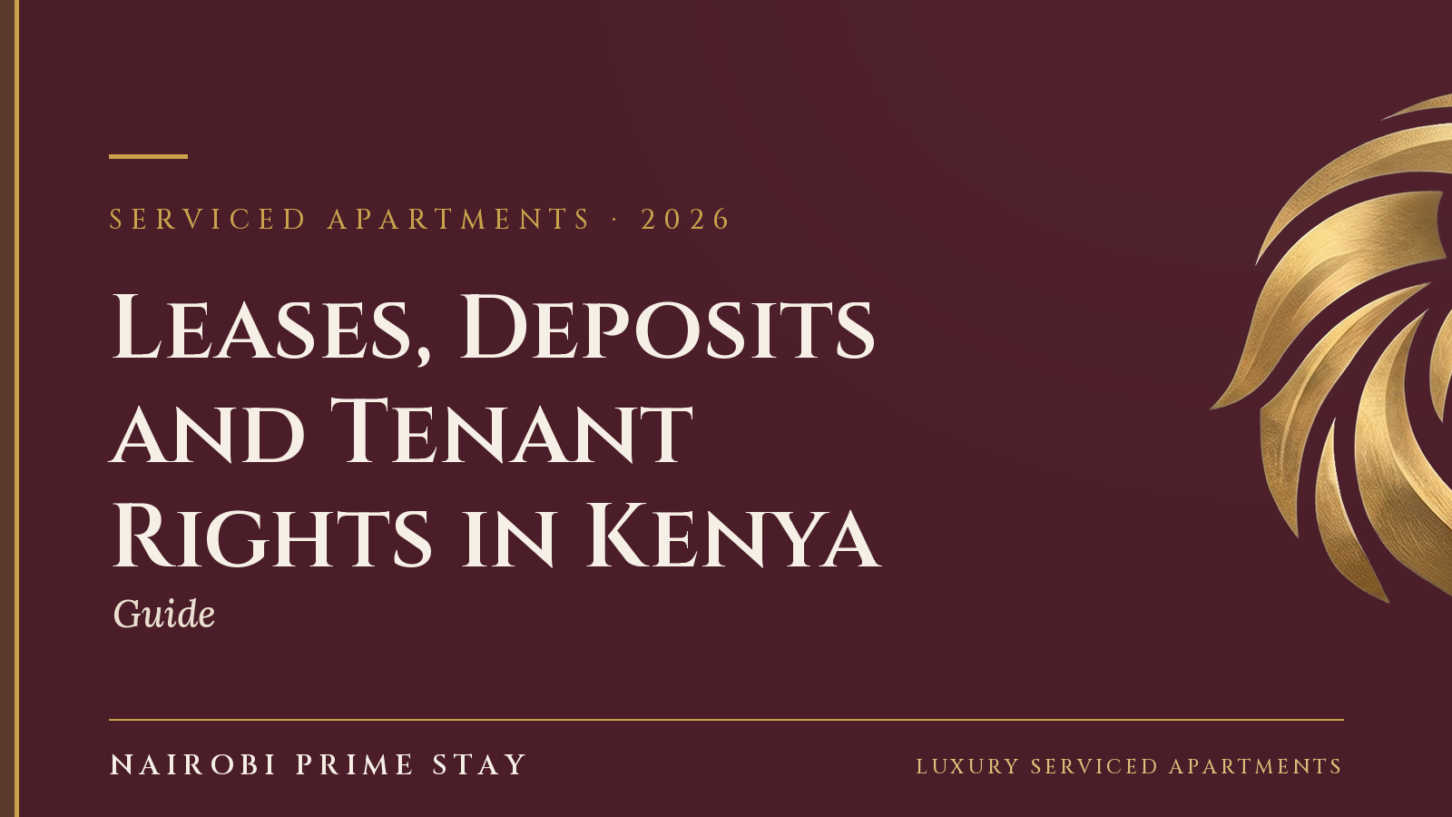 Cover graphic: “Leases, Deposits and Tenant Rights in Kenya” — a Nairobi Prime Stay guide